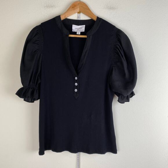 Tuckernuck Livia Puff Sleeve Top Size M Black Rayon Casual Preppy Pomander Place - Picture 7 of 13